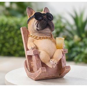 Solar French Bulldog Garden Statue, Funny Frenchie Dog Figurine for Outdoor Yard, Patio, & Lawn Dcor, Unique Frenchie Gifts for Housewarming & Birthday,7 Inch Resin (Fawn)