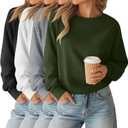 4 Pack Womens Long Sleeve Cropped Sweatshirts Crew Neck Loose Fit Pullover Thermal Tops (Small, Black, White, Light Gray, Army Green)