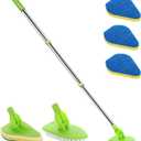 Scrub Cleaning Brush with Long Handle 35'' - Extendable Floor Scrubber with 1 Stiff Bristles & 3 Sponge Brush, Adjustable Lightweigh Detachable Kitchen Brush for Baseboard Shower Bathroom Bathtub Tile