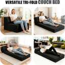 Folding Sofa Bed with Pillow, Memory Foam Fold Out Chair Bed, Convertible Sleeper Chair with Washable Cover, Futon Floor Couch for Living Room/Dorm/Guest Use/Home Office/Apartment, Black