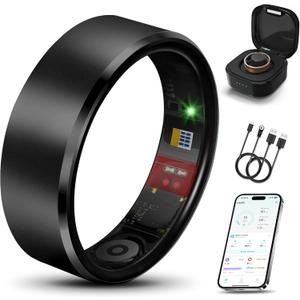 Smart Health Ring 2.0 for Women Men, Slim Scratch & Fingerprint Resistant Design, Efficient Chip Fitness Tracker, Monitors Heart, Blood Oxygen & Pressure, Sleep, Steps, Waterproof, Black 8