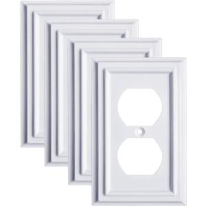 Pure White Decorative Outlet Covers Wall Plates, Bamboo Fiber Light Switch Covers, Natural Material Electric Receptacle Switch Plate Outlet Cover of various styles (1 Gang Duplex 4 Pack)