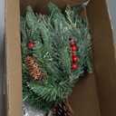 1 Pcs 30 Inch Christmas Tree Green Outdoor Planter Pots Filler Prelit Xmas Pine Trees with Cones and Red Berries 50 Warm White LED with 8 Light Modes and Timer for Yard (2ft 6in)