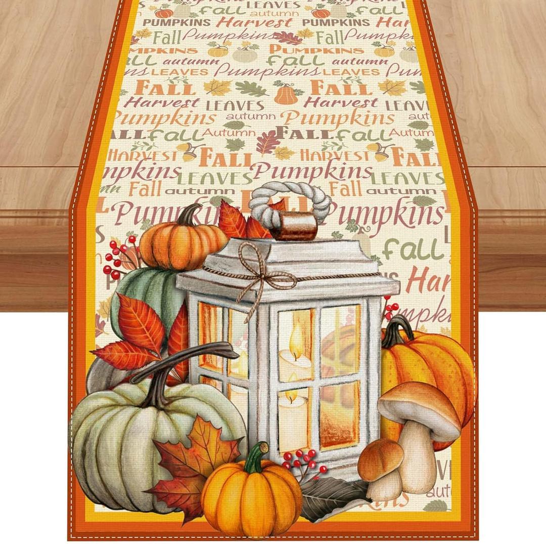 2 x Fall Table Runner Fall Leaves Pumpkin Decor Farmhouse Autumn Thanksgiving Home Kitchen Dining Room Table Decorations 13x72 Inch