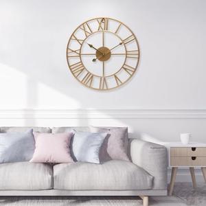bakbrand Large Wall Clock 16 Inch Gold Roman Numerals Metal Clock Battery Operated Silent Non-Ticking Decor Clock Modern Round Oversize Wall Clocks for Home, Hotel, Office, Bedroom (Gold, 16inch)