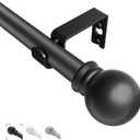 Black Curtain Rods for Windows 36"- 48", Decorative Drapery Rod Adjustable by Splicing, 5/8 inch Small Curtain Rod for Bedroom, Living Room, Kitchen and Outdoors