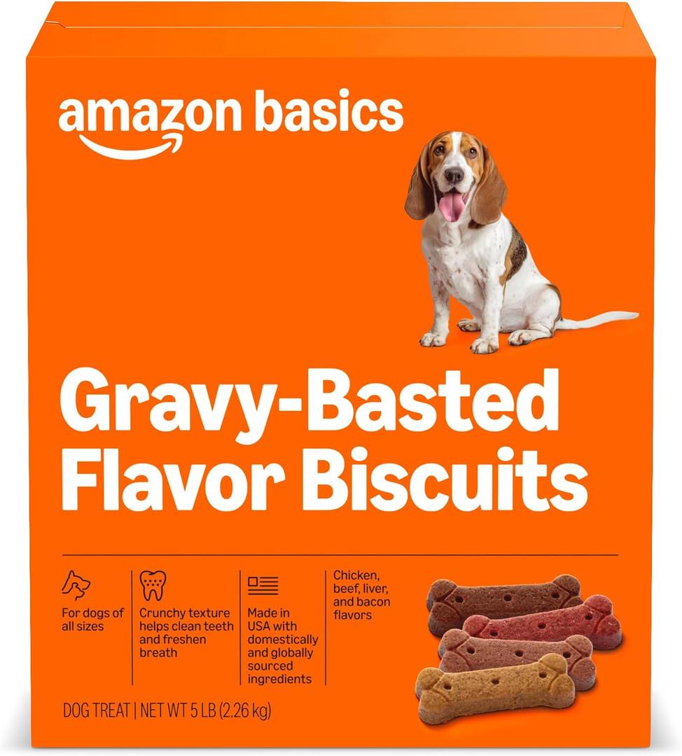 Amazon Basics Crunchy Dog Biscuits Gravy Basted Flavor Dog Treats 5 lb. Box (EXP 06/03/27)