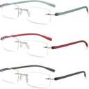 HIYANJN Rimless Reading Glasses For Women Tr90 Blue Light Blocking Eyeglasses Lightweight Frameless Computer Readers(3-Pack,2.5)