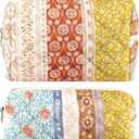 URSKYTOUS 2Pcs Floral Makeup Bag for Women Cotton Quilted Coquette Cosmetic Bag Cute Zipper Mixed Flower Makeup Pouch Aesthetic Portable Pencil Pouch Travel Toiletry Bag Trendy Cloth Skincare Bag