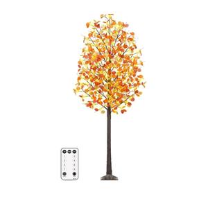 Remon 7FT Lighted Fall Tree - Artificial Fall Light Up Eucalyptus Tree with 170 Lights, 510 Leaves, Remote 8 Flashing Modes, Timing for Thanksgiving Autumn Harvest Indoor Outdoor Decorations