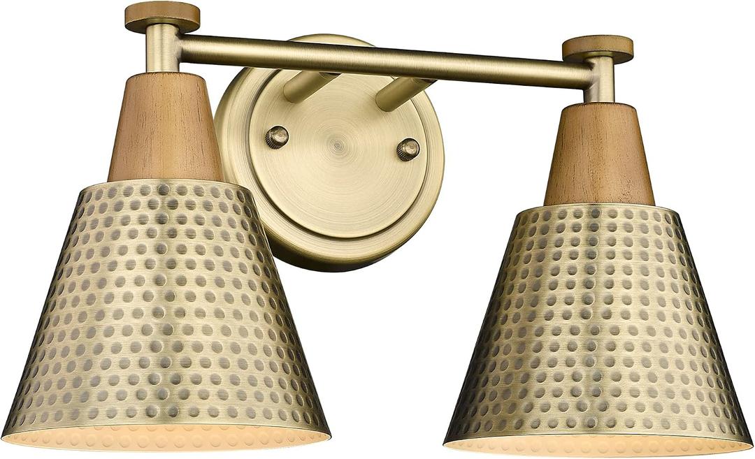 FEMILA Bathroom Light Fixtures, 2-Light Bathroom Vanity Lights Over Mirror, Antique Gold Wall Sconces, Hammered Metal Shade, 4FG59B-2W BG