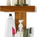  Teak Hanging Shower Caddy with Hooks, Shower Organizer Over Head 2-Tier Wood Shelf for Bathroom Shampoo, Towels, No Drilling,  6.5"D x 11"W x 31.2"H