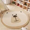 Poowe Round Kids Play Mat Baby Nursery Rug Round Educational Alphabet Soft Area Rug Non Slip for Children Toddlers Bedroom (Round 31.5", Brown Bear)