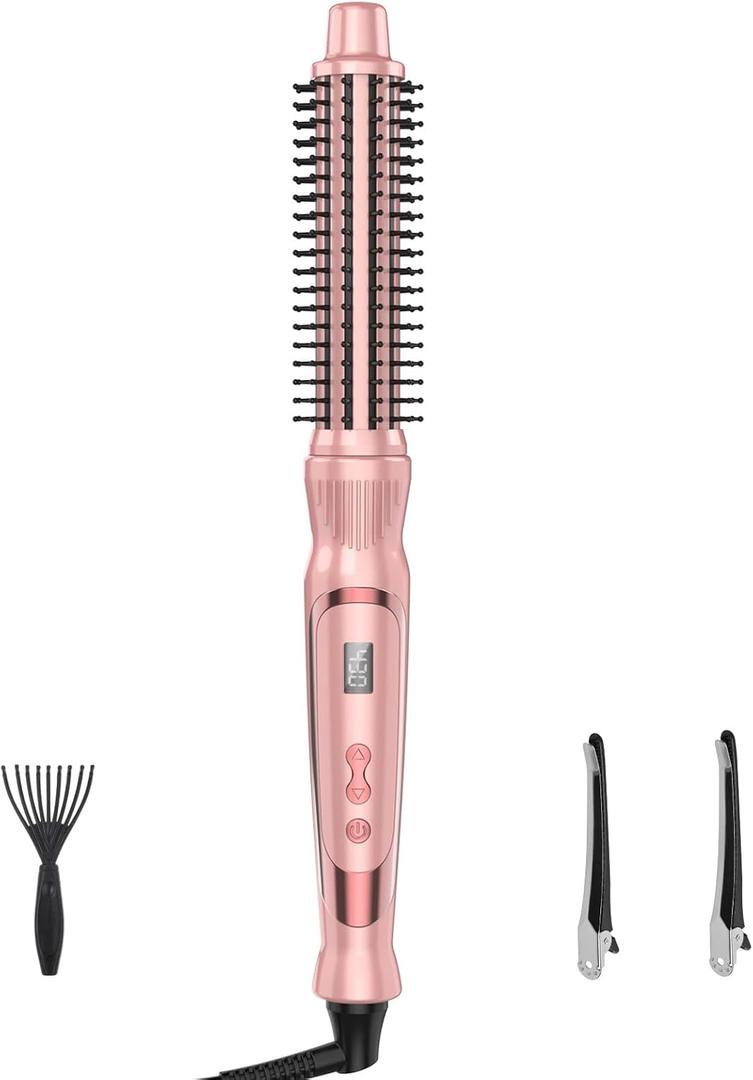 Heated Round Brush Curling Brush,Volumizing Thermal Brush 1 Inch Ceramic Tourmaline Heated Hot Ionic Iron, Curling Wand Hair Styler Tool (Pink, 1 inch)
