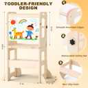 4-in-1 Toddler Kitchen Step Stool, Foldable Learning Standing Tower with Whiteboard, Wooden Kitchen Stool Helper for Kids, 1-3 Year Old Boy Girl Gifts
