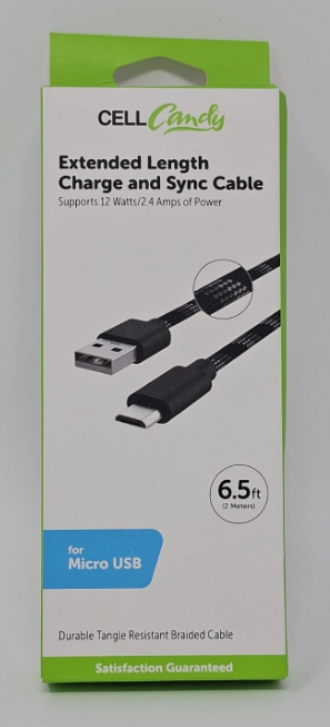 CellCandy Extended Length Charge & Sync Cable Micro USB 6.5 Feet, Black