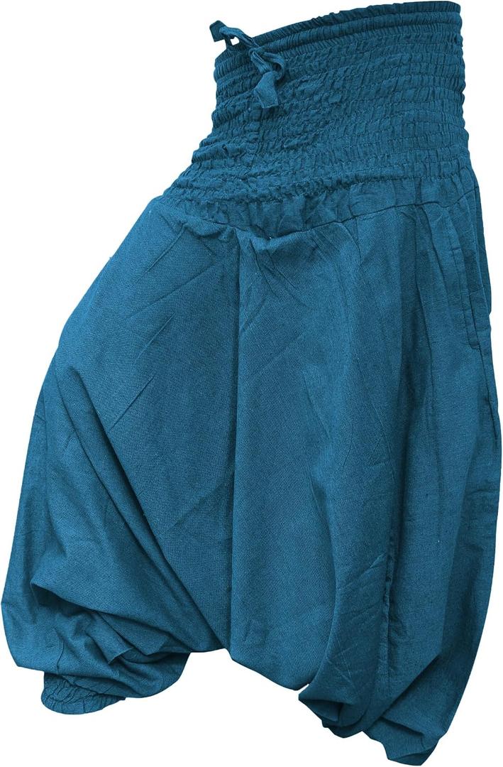 Plain Hippie Harem Aladdin Baggy Loose Fit Genie Gypsy Trouser Pants, Petrol Blue, One Size