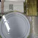 BESTVIP 700 PCS Gold Dinnerware Set for 100 Guests, Plastic Dinnerware Set for Party, Christmas, Include: 200 Plastic Plates, 100 Gold Silverware, 100 Cups, 100 Paper Napkins