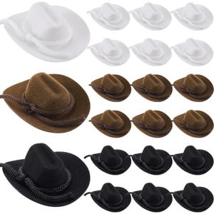 Hercicy 24 Pcs Mini Cowboy Hat for crafts doll decor Cowgirl Hats 2 Inch Miniature Western caps for Party(Black, White, Brown)