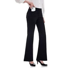 Tapata Women's 28"/30"/32"/34" Stretchy Bootcut Dress Pants with Pockets Tall, Petite, Regular for Office Work Business 30'', Black, Pinstripe, L
