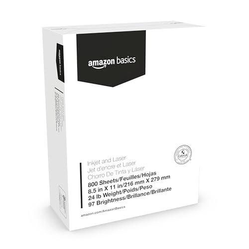 Amazon Basics Multipurpose Copy Printer Paper, 8.5 x 11 Inches, 24 lb Weight, 97 Brightness, White, 800 Sheets (1 Mega Ream), for Inkjet and Laser, Copy & Print