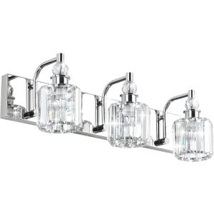Ralbay Crystal Vanity Light Fixtures 3 Light Modern Crystal Bathroom Lights Fixtures Over Mirror Stainless Steel Chrome Vanity Light for Bathroom Wall Lights Fixtures, 24 inch
