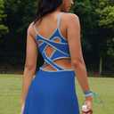 ReachMe Womens Tennis Dress Athletic Dresses with Built in Shorts and Bra Summer Workout Romper Trendy Golf Outfits (Blue, M)