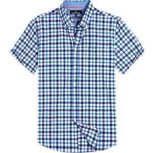 Alimens & Gentle Mens Plaid Short Sleeve Button Down Shirts Cotton Regular Fit Casual Gingham Shirts (4X-Large, Blue Navy Check)