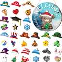 35 Pcs Christmas Interchangeable Highland Cow Welcome Sign Highland Cow Seasonal Wooden Hanging Door Decor Thanksgiving Farmhouse Hanging Sign for Front Door Xmas Party Decoration Gift(Lake Blue)