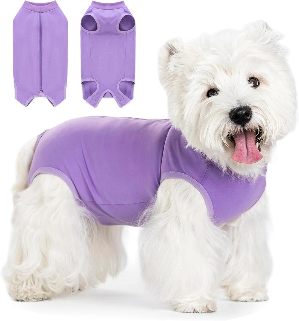 Coppthinktu Dog Surgery Recovery Suit for Dogs After Surgery Female, Dog Onesie Suitical Neuter Puppy Spay Shirts, Post-Op Bodysuit Pajamas Anti Licking Abdominal Wounds Cone Alternative (Small, Purple)