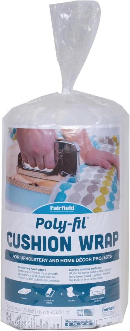 Fairfield Poly-fil Cushion Wrap, 100% Bonded Polyester Batting for Upholstery, DIY, Home Decor Projects, Smoothes Hard Edges, 30" W x 10 L, White
