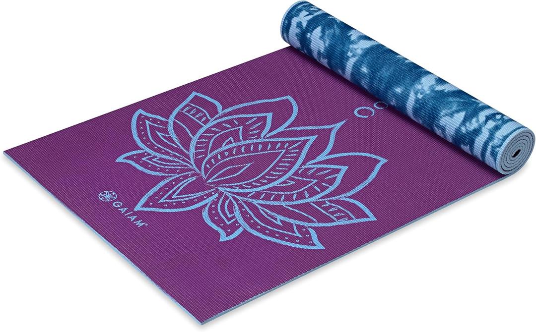 Gaiam Yoga Mat - Premium 6mm Print Reversible Extra Thick Non Slip Exercise & Fitness Mat for All Types of Yoga, Pilates & Floor Workouts (68" x 24" x 6mm Thick) (Purple Lotus)