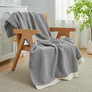 Amlie Home Chenille Waffle Throw Blanket for Couch, Reversible Soft Cozy Knit Blanket Lightweight Warm Decorative Throw for Sofa, Bed, Living Room, 50"x60", Grey