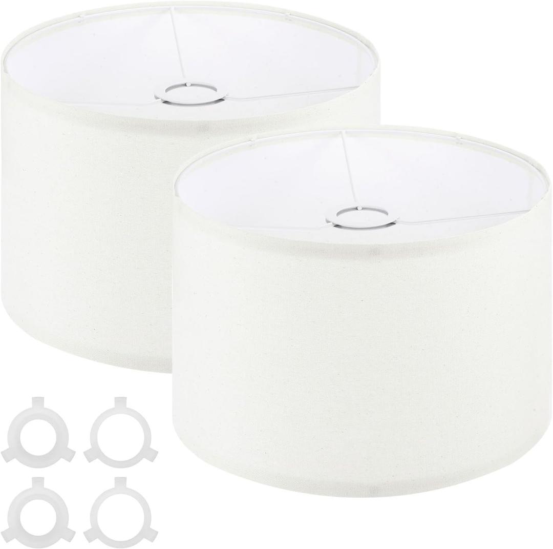 PATIKIL Drum Lamp Shades for Table Lamps 12"x12"x8" Linen Lampshade Set of 2 Easy Assembly Lamp Shade with E27 to E26/E14 Adapters for Floor Lamps Bedside Lamps, Beige (1.65" Spider)