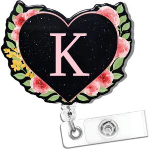 5 x Letter K Acrylic Badge Reel with Glitter - Sparkling Christmas Gift for Nurses, Teachers, Students & Office, Holiday ID Holder for RN, CNA, LPN