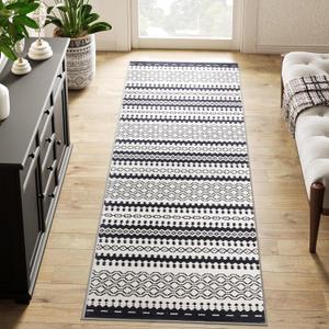 jinchan Moroccan Runner Rug 2x5 for Hallway - Geometric Honeycomb Modern Geometric Machine Washable Soft Ultra-Thin Non-Slip Carpet for Kitchen Bedroom Laundry Room (2x5ft,Black)