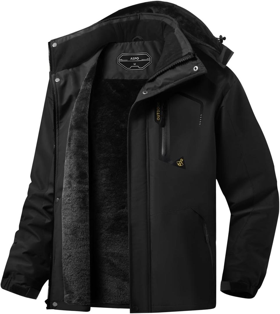 ASPO Men's Waterproof Ski Jacket Winter Warm Snow Coat Fleece lined Snowboard Hooded Mountain Windbreaker Raincoat Hiking (L)
