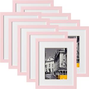 eletecpro 8x10 Picture Frames Set of 10, Picture Frame Collage Wall Decor Display 5x7 Photo with Mat or 8x10 Without Mat, Home Decor Gallery Frame for Table Top or Wall Mounting, Pink