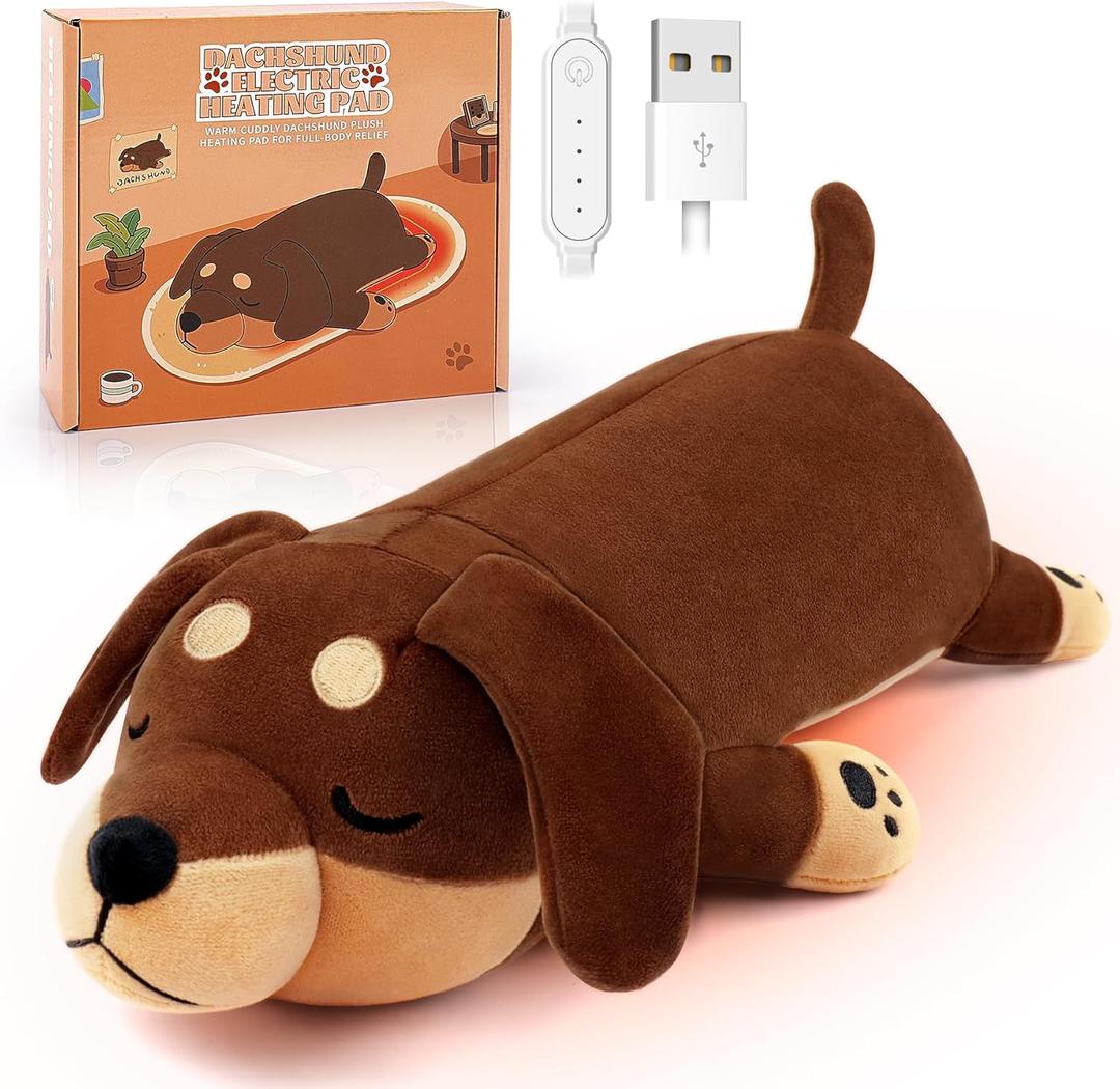 Electric Heating Pad Soft 14" Dachshund Dog Plush with a Hot Soft Belly