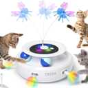 ORSDA Cat Toy, 3-in-1 Automatic Interactive Electronic Moving Ambush Feather, Fluttering Butterfly, Track Balls, USB Rechargeable Powered Smart Indoor Exercise Kicker (White)