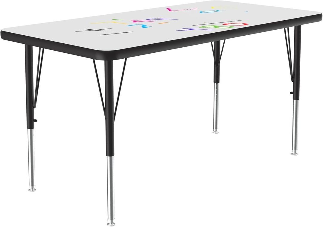 Correll 24"x60" Rectangular, Classroom Dry Erase/Markerboard Top Activity Table, Height Adjustable (19"-29), White Durable High Pressure Laminate, School Furniture, Made in The USA (Black)