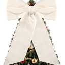 20 x 30 Inches Christmas Large Velvet Bows Christmas Tree Topper Decor Giant Xmas Tree Toppers Bows for Home Wreath Wall Backdrop Birthday Wedding Party Decorations (Beige,1 Pcs)