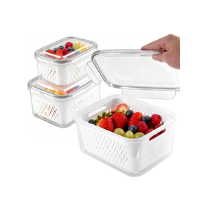 YYAYYA Fresh Produce Storage Containers for Fridge, 3 Pack Fruit Vegetable Keeper with Drain Basket & Airtight Lid, BPA Free Fridge Organizer Bins for Berries, Salad, Meal Prep, 28oz 60oz 111oz