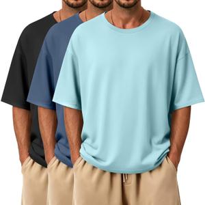 3 Pack Men's Oversized T-Shirts Short Sleeve Crew Neck Loose Fit Shirts Athletic Drop Shoulder Workout Basic Tees
