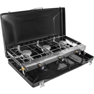 3-Burner Propane Camping Stove, 19800 BTUs Portable Camp Stove with Adjustable Burners and Push-Button Instant Ignition, Portable Camping Grill, Built-in Carrying Handle for Outdoor Cooking