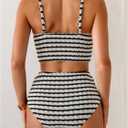 RoseSeek Women's Jacquard Textured Striped 2 Piece Bikini Sets High Waisted Panties Swimsuits Bathing Suits Beachwear (S)