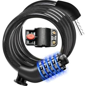 5-Digit Combination Bike Lock - High Security Braided Cable (4ft x 1/2in) with Mounting Bracket, Keyless Anti-Theft for Bicycle, Scooter, Weatherproof