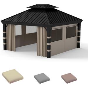 Gazebo Privacy Curtains 10' x 10' with Mosquito Windows, 10'x10' Gazebo Curtains Outdoor Waterproof, 4-Panels Side Wall with Zipper for Patio, Garden and Backyard (Khaki, Curtain Only)