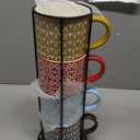 Hiceeden Set of 4 Stackable Coffee Mugs with Rack, 15 oz Colorful Ceramic Coffee Mugs with Metal Stand, Coffee Cup Set for Espresso, Cocoa, Latte, Americano, Cappuccino, Tea, Milk, Multi-colored