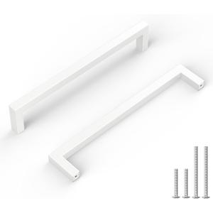 goldenwarm 10 Pack White Cabinet Handles 6-1/4 Inch Cabinet Pulls White Drawer Pulls Kitchen Drawer Hardware Square Bar Handles Stainless Steel Dresser Hardware for Bathroom Cupboard